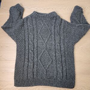 VTG World of Wool 100% Wool Hand Knit Chunky Cable Cowichan Sweater Jumper L/XL